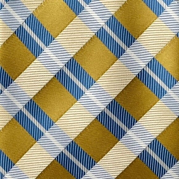 Alexander Julian Colours Mens Tie Yellow Blue Plaid Repp Striped Hand Made Silk - Picture 4 of 5